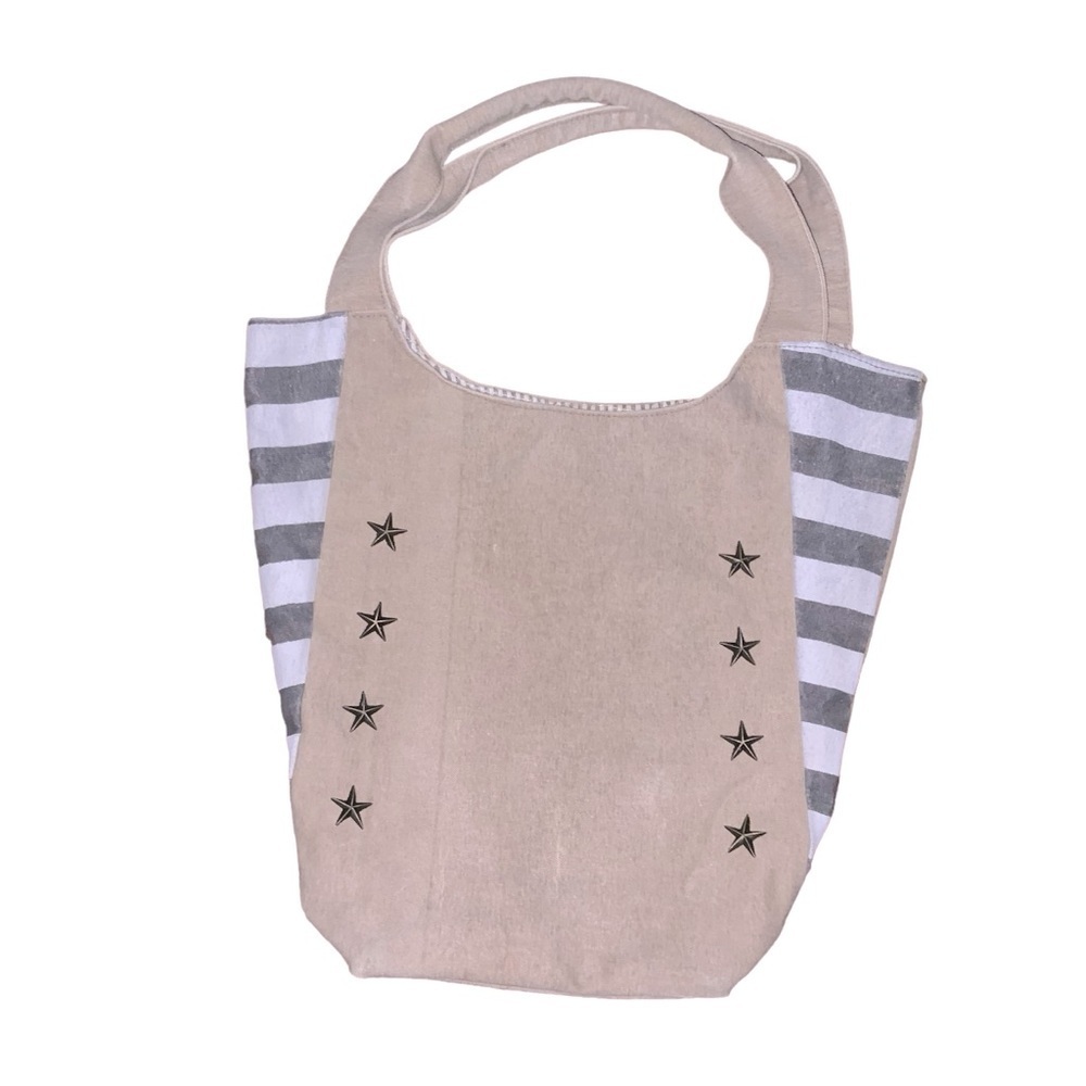 Mona B Star Studded Canvas Tote Stars and Stripes Recycled Canvas like new Large